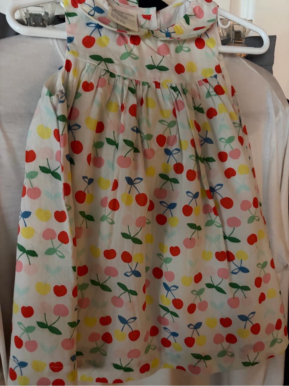 Girls' White Cherry Print Casual Dress - Multicolored